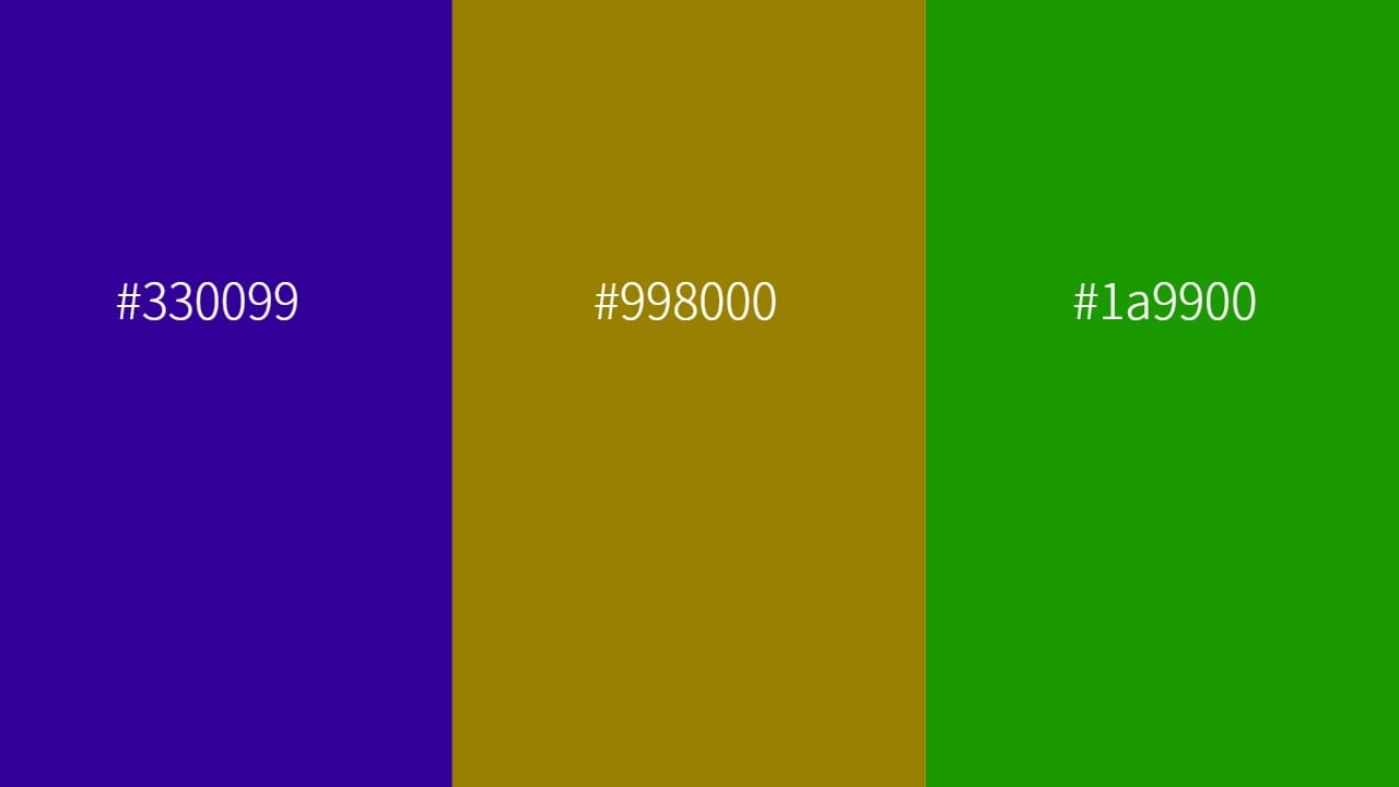 split complements color of 330099, 998000, and 1a9900