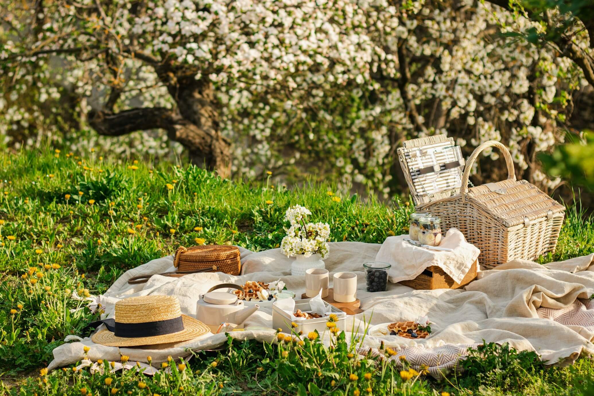 spring picnics on lawn