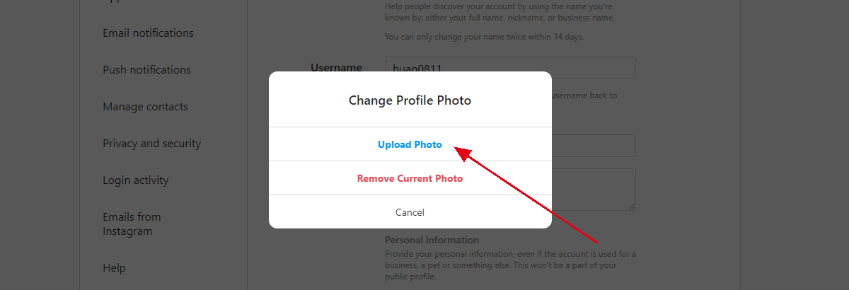 step 3 of changing instagram profile picture
