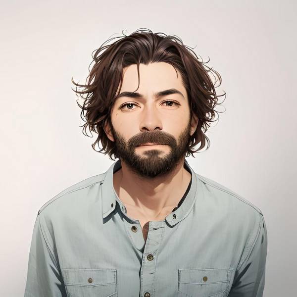 creative ai avatar of a man with curly short hair in the cartoon style