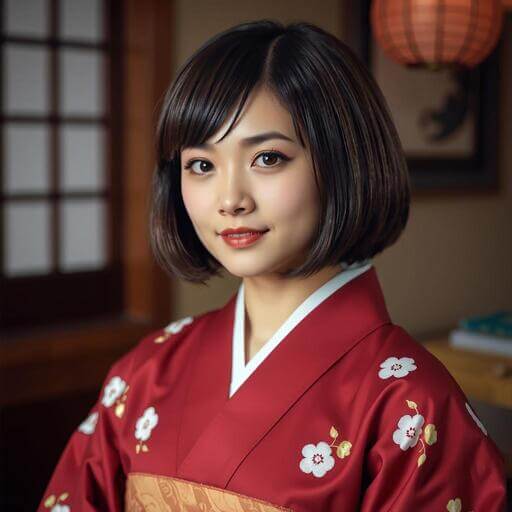 タッセルボブ髪型の日本人女性
