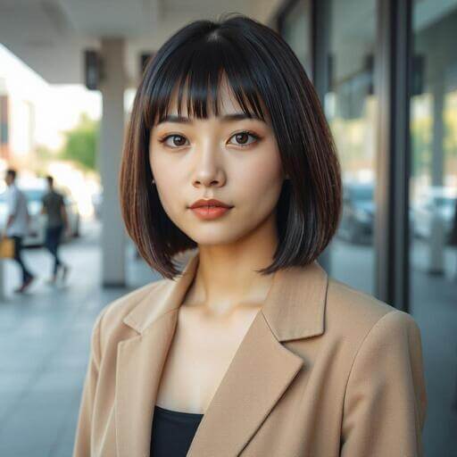 スーツをきたヘイリーボブ髪型の女性