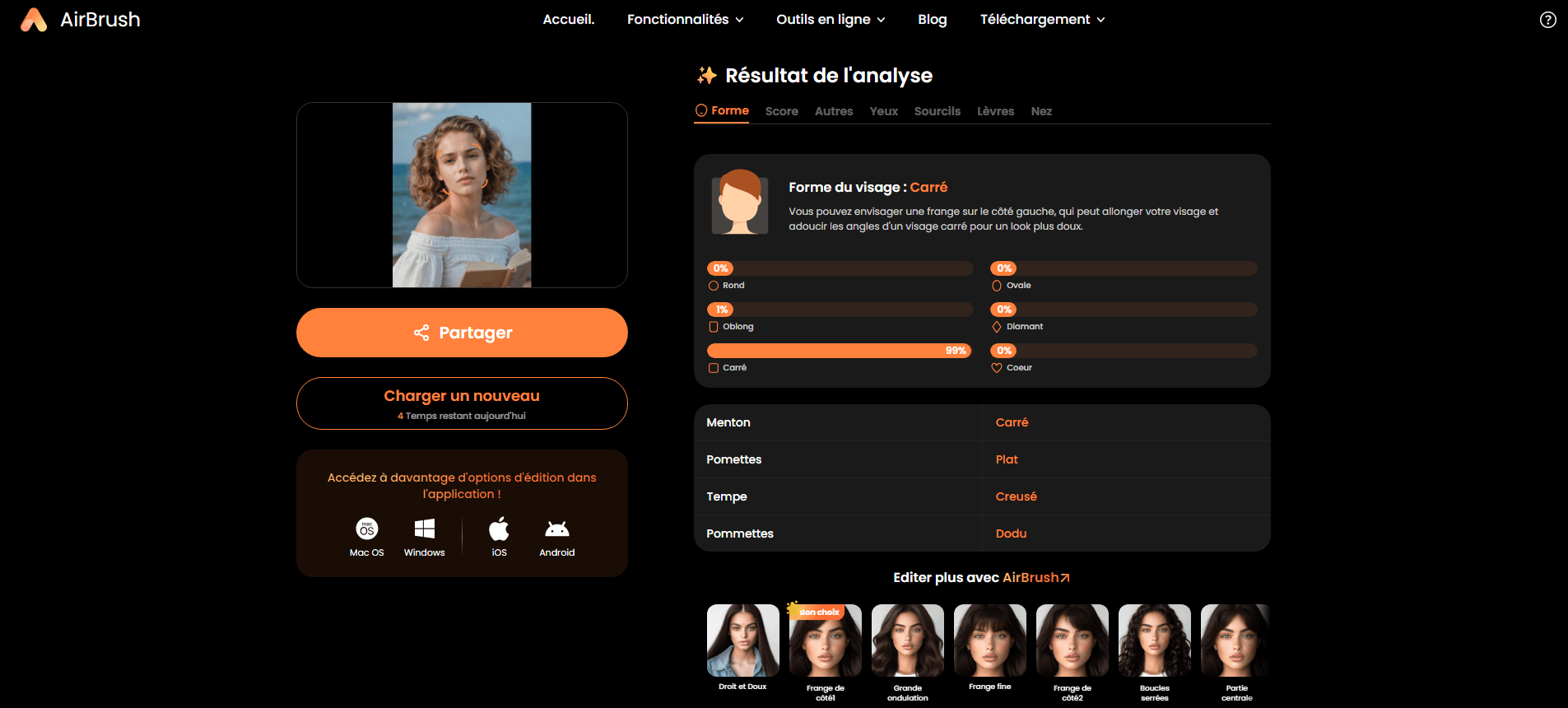 test de forme du visage dans airbrush
