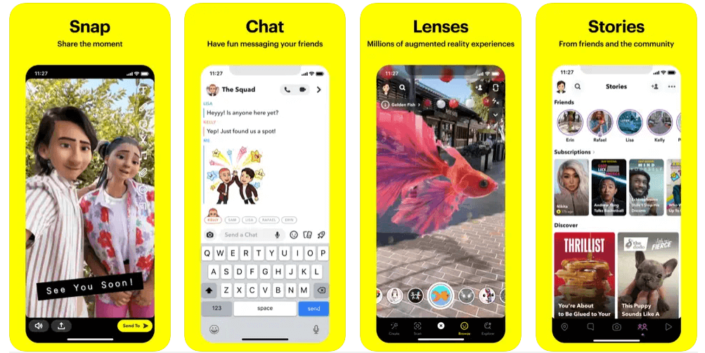 Gli screenshot dell'app Snapchat da Apple App Store