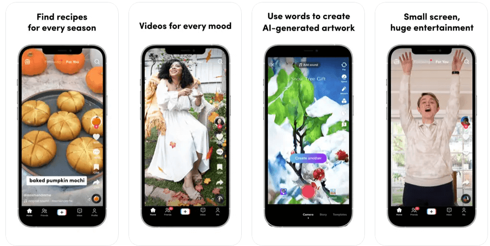 the Tiktok app screenshots from apple app store