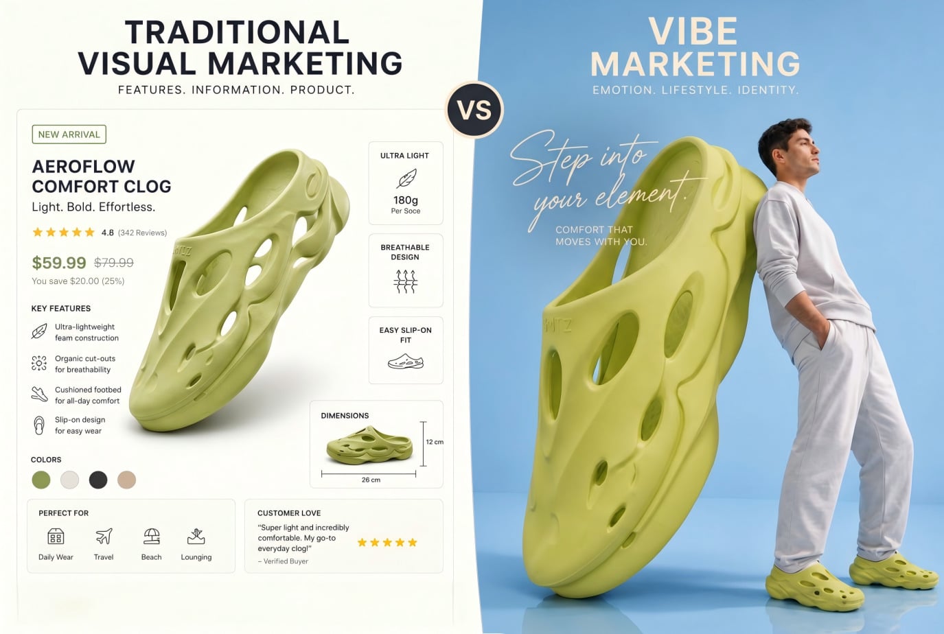 the comparison of posters between traditional marketing and vibe marketing