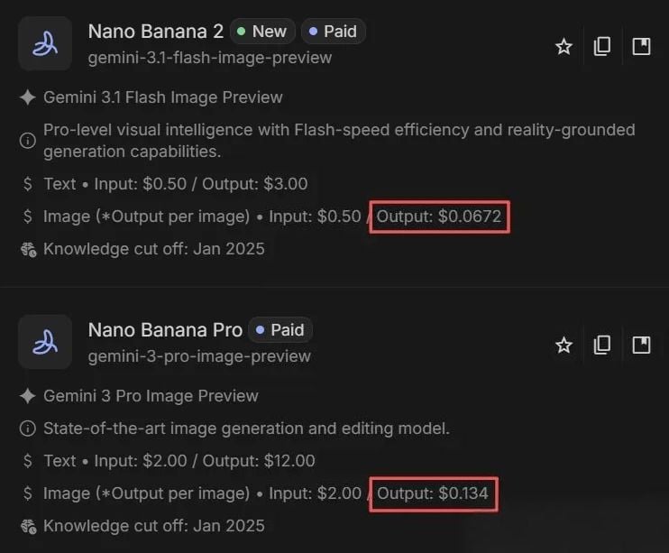 the image that shows the camparison of pricing between nano banana 2 and nano banana pro
