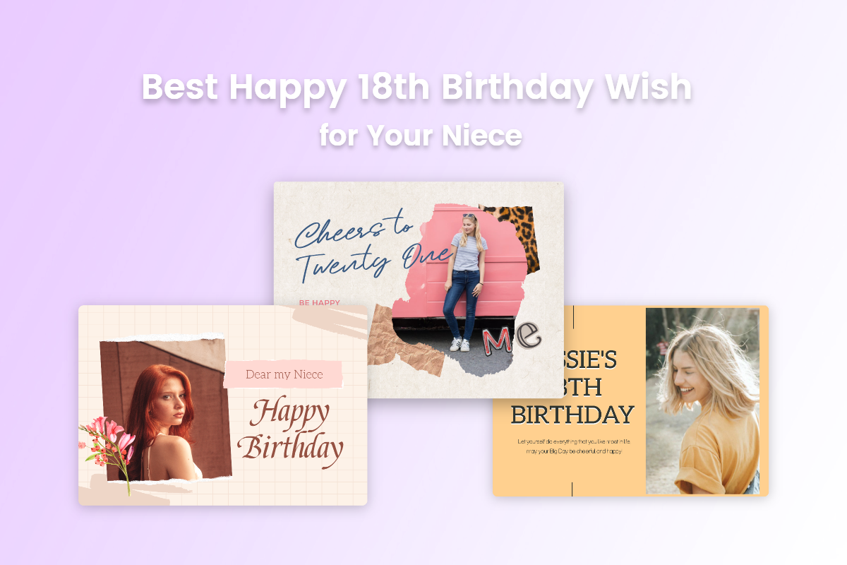 three birthday card templates with banner of happy 18th birthday niece