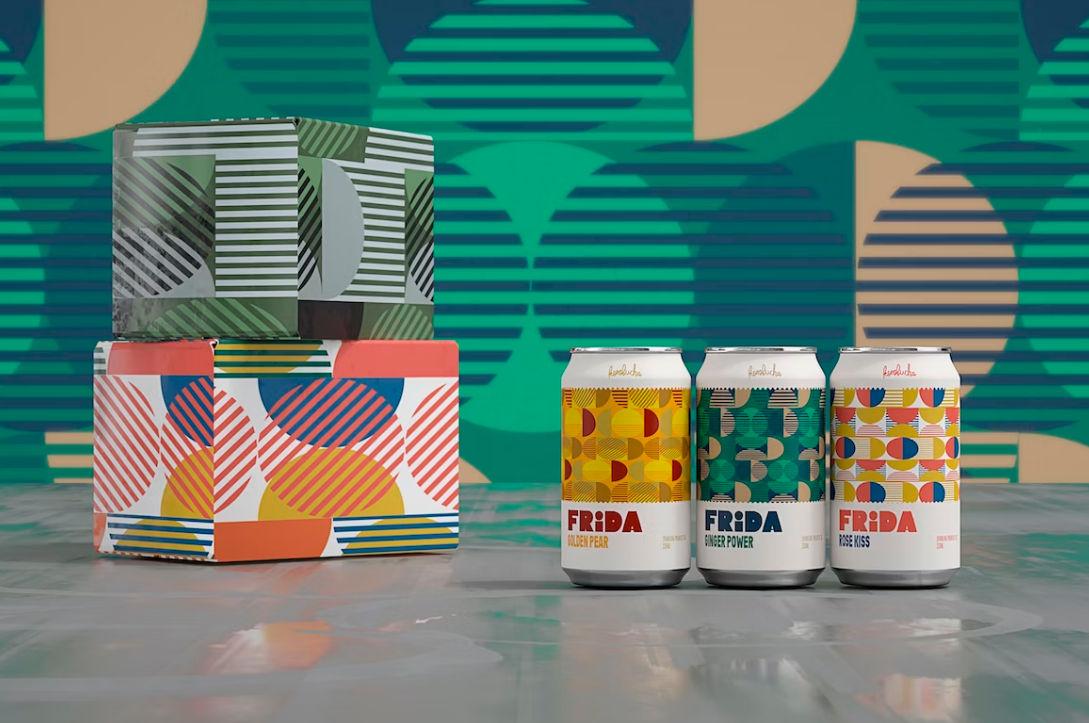 three cans in the colorful packaging design