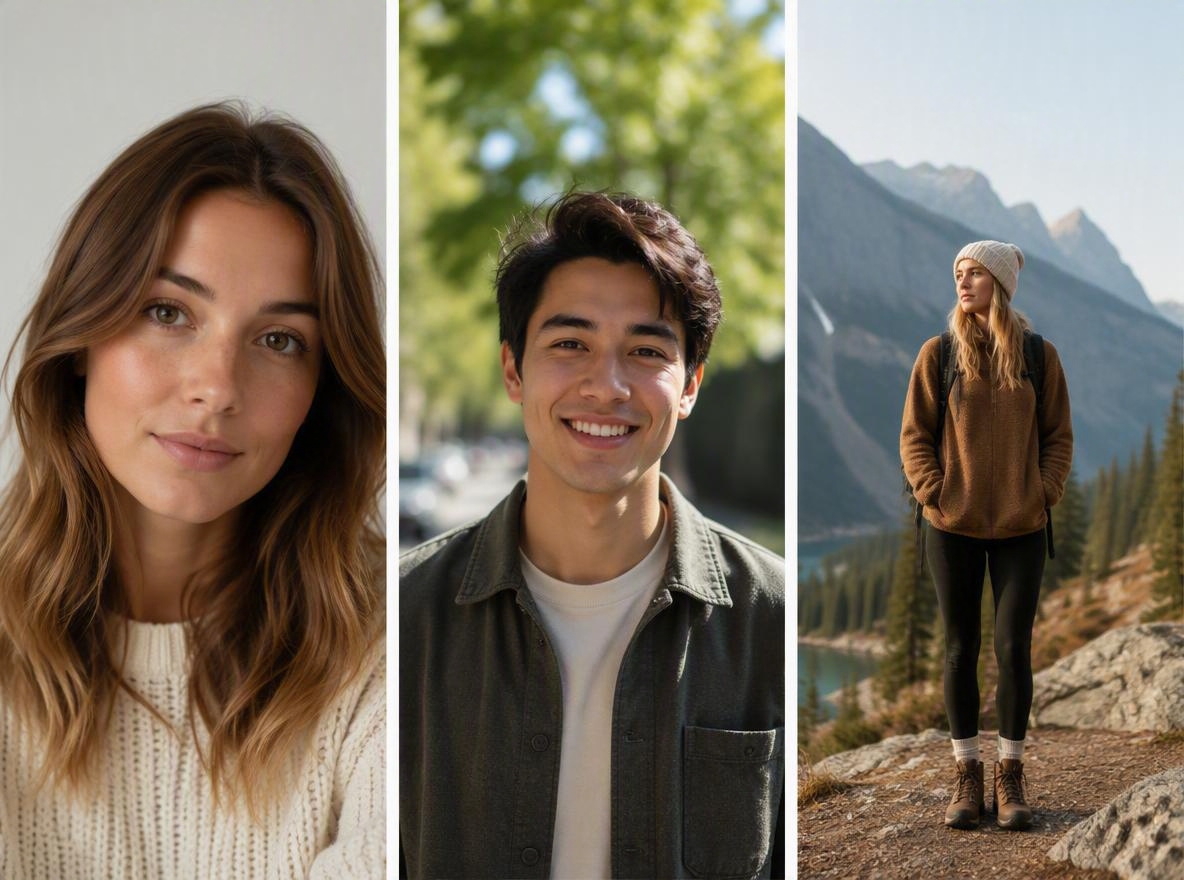 three panel editorial photography composition showing three different meanings of the word portrait