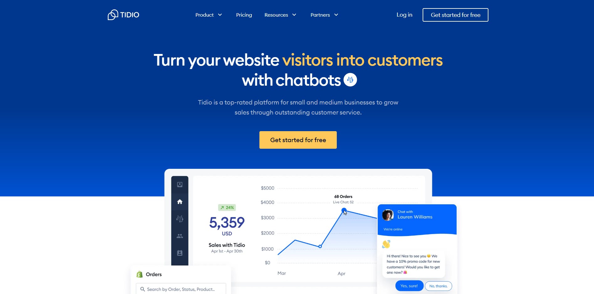 tidio ai chatbot home page