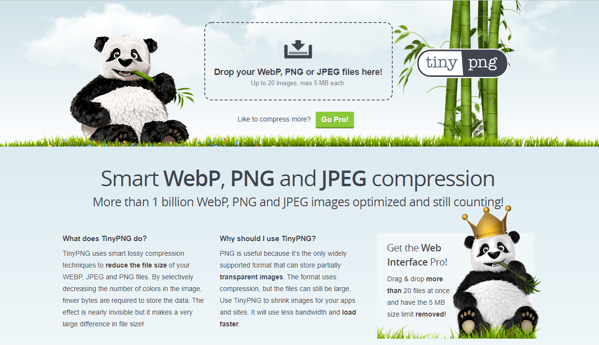 homepage of tinypng website