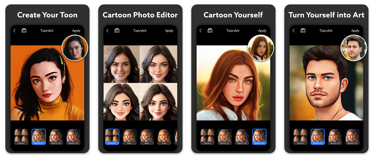 use toonart cartoon yourself app to generate cartoon characters