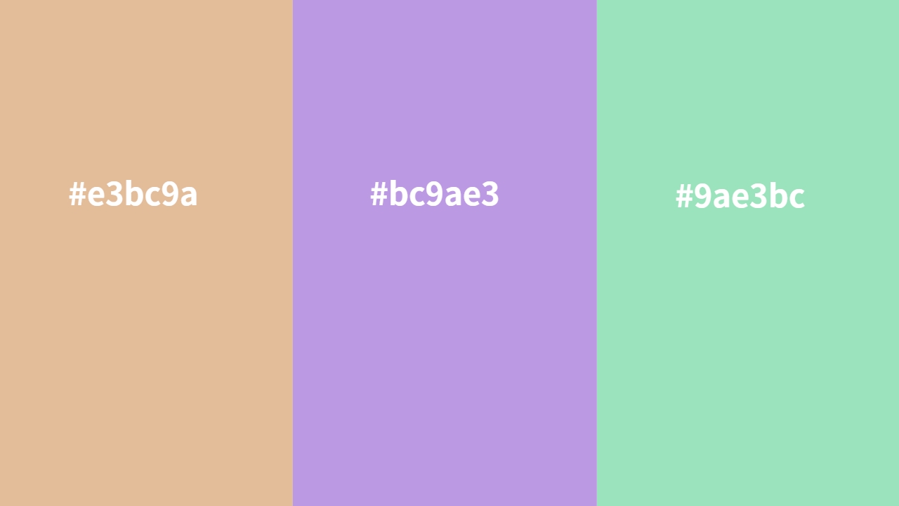 triadic color palette of e3bc9a, bc9ae3 and 9ae3bc