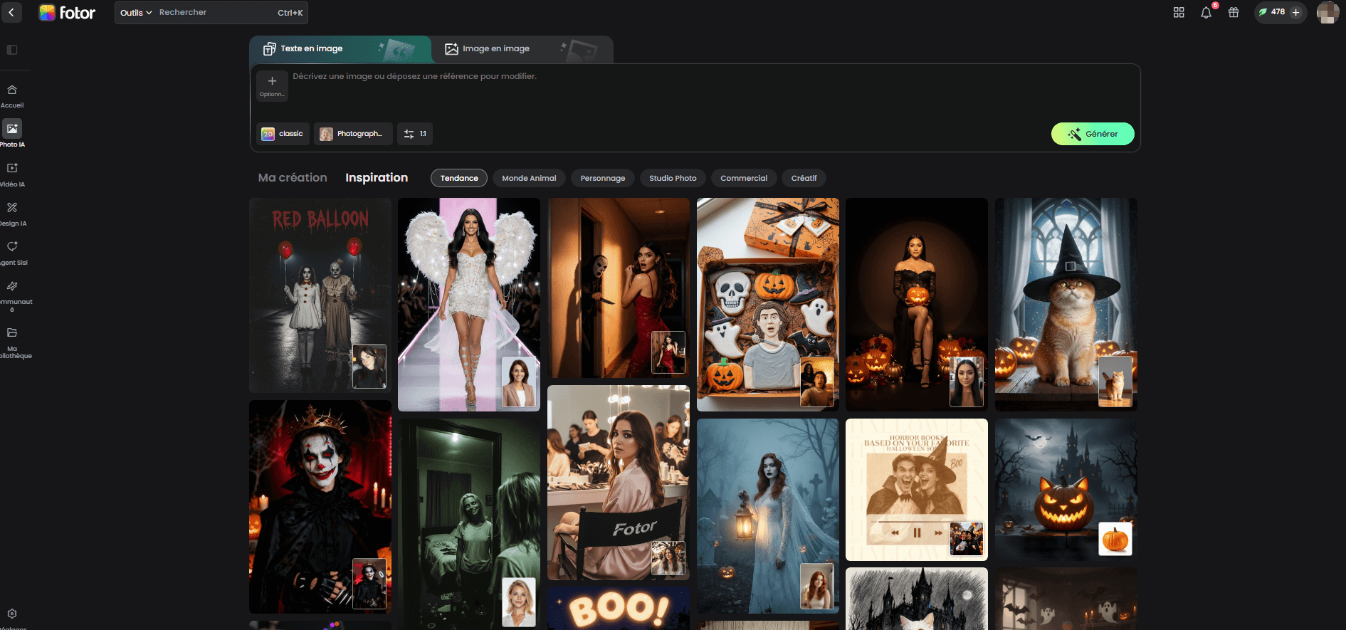 Benutzeroberfläche von Fotor KI Bildgenerator