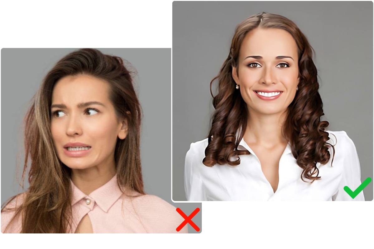 two women with different facial expressions the first one is natural facial expression the second is unassuming