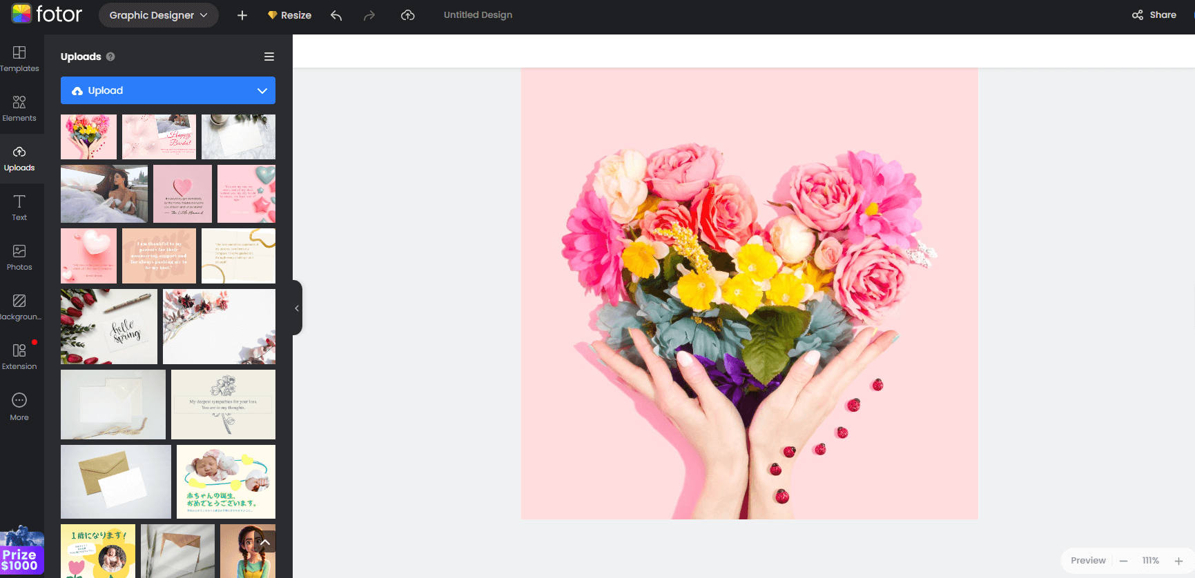 upload a person holding bouquet of flowers image to fotor quote maker