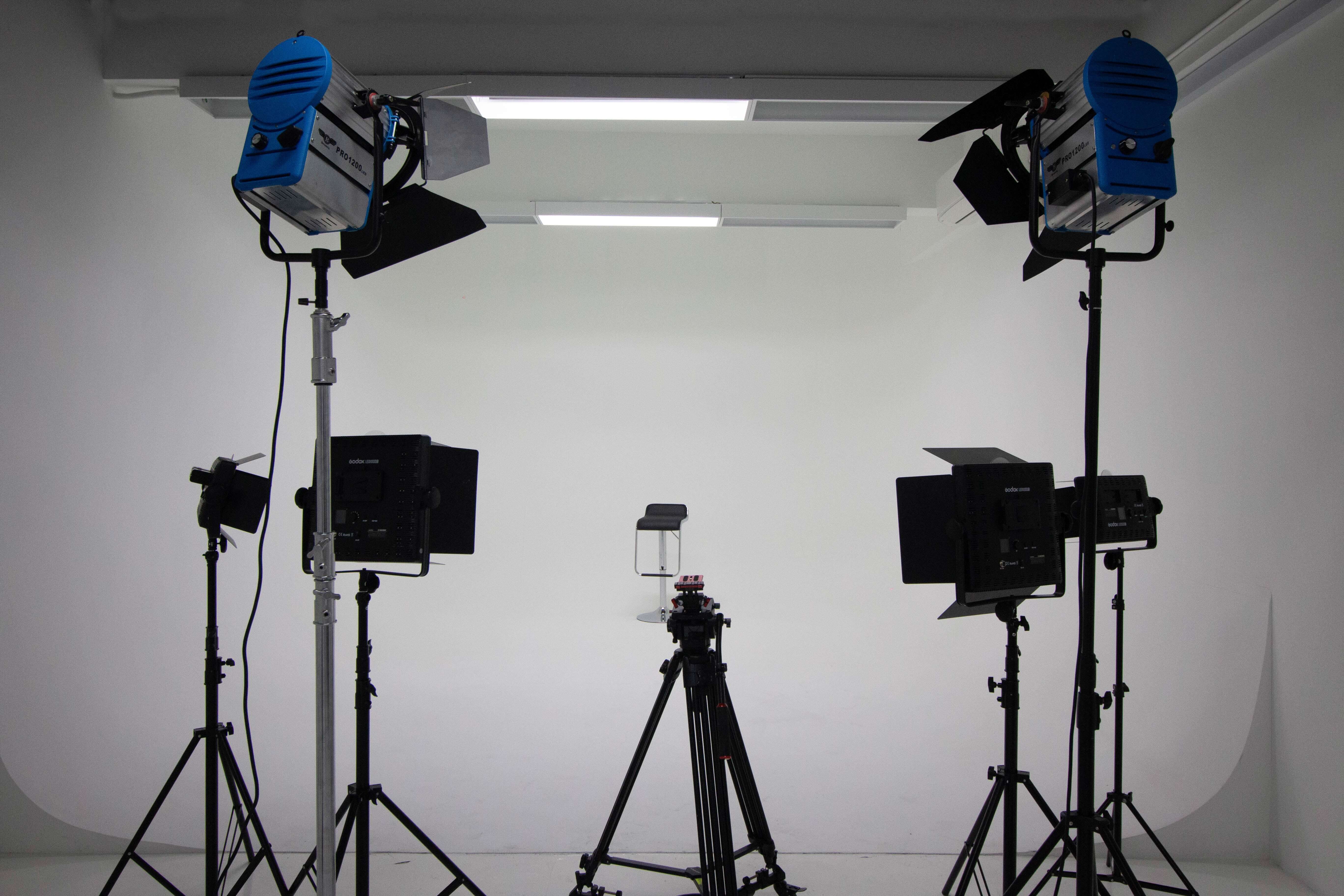 various camera tripods in the photography studio