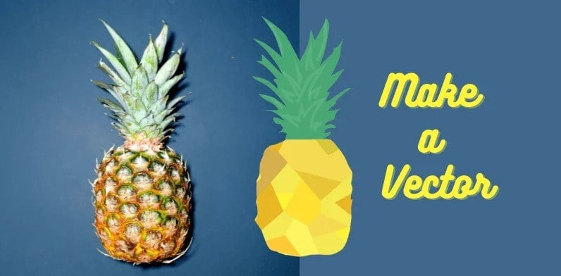 a photo of a pineapple and its vectorized form