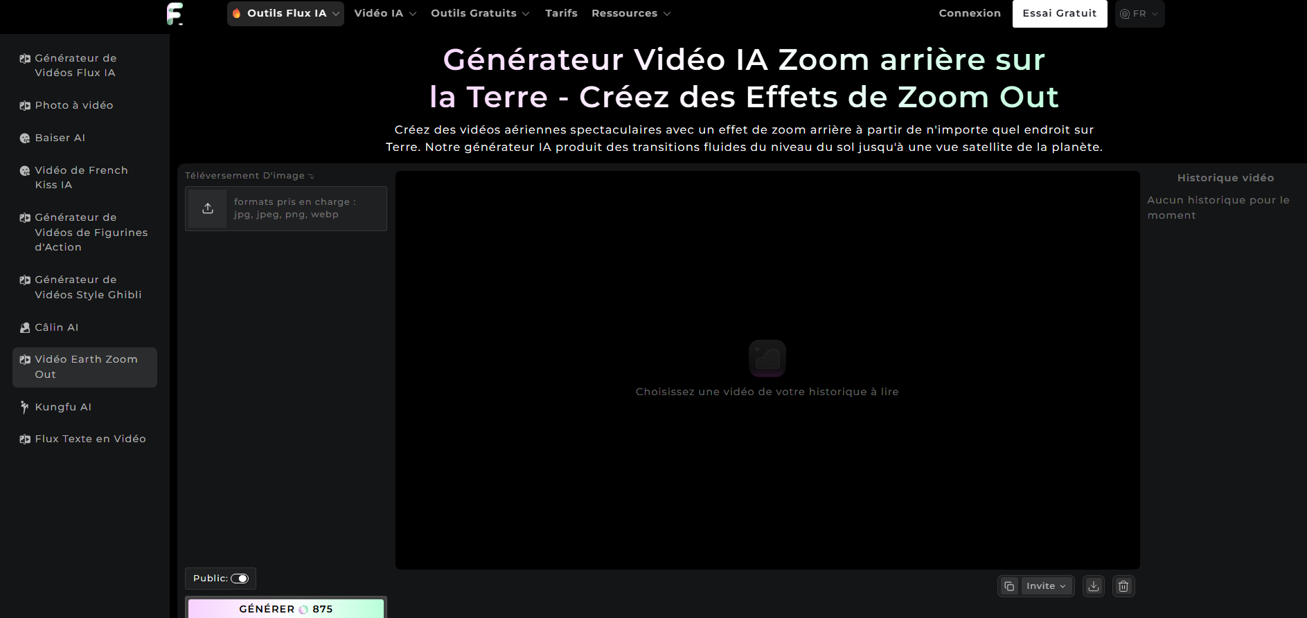 filtre Earth Zoom Out en 4k en ligne de fluxai