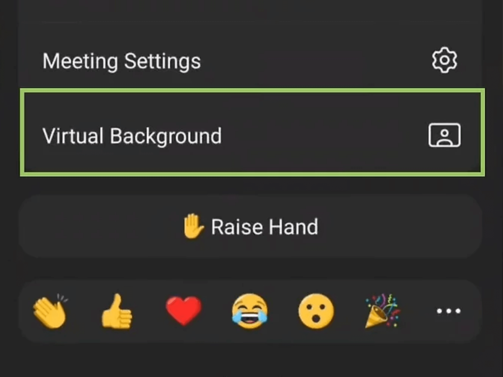 meeting settings and virtual background option in the zoom app