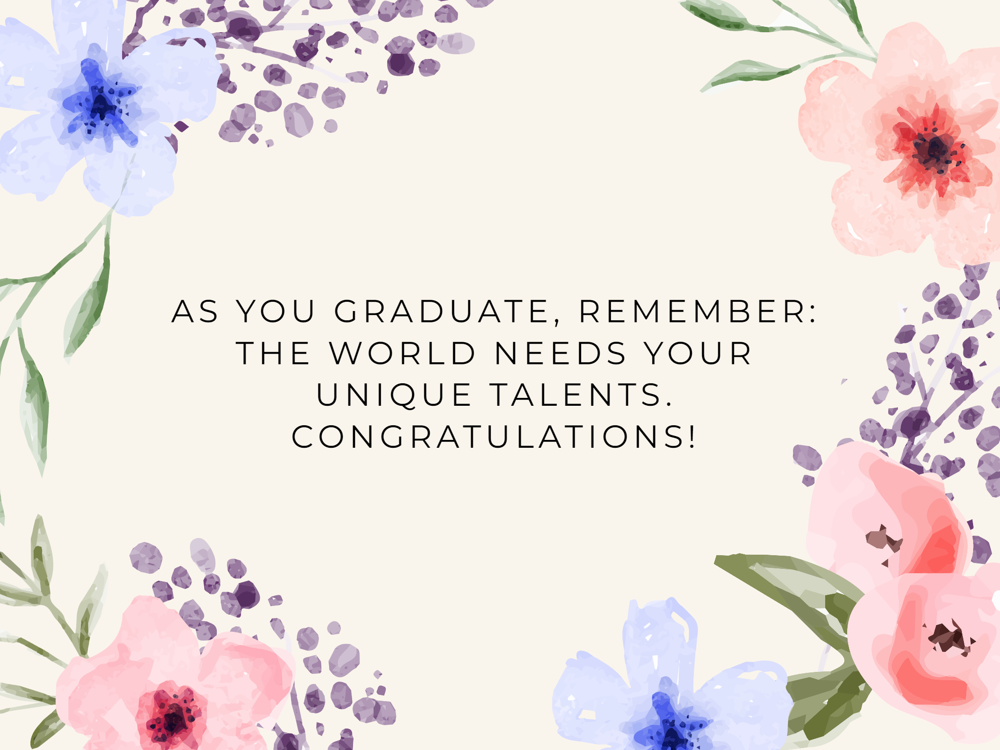 watercolor illustrated flowers graduation card with messages