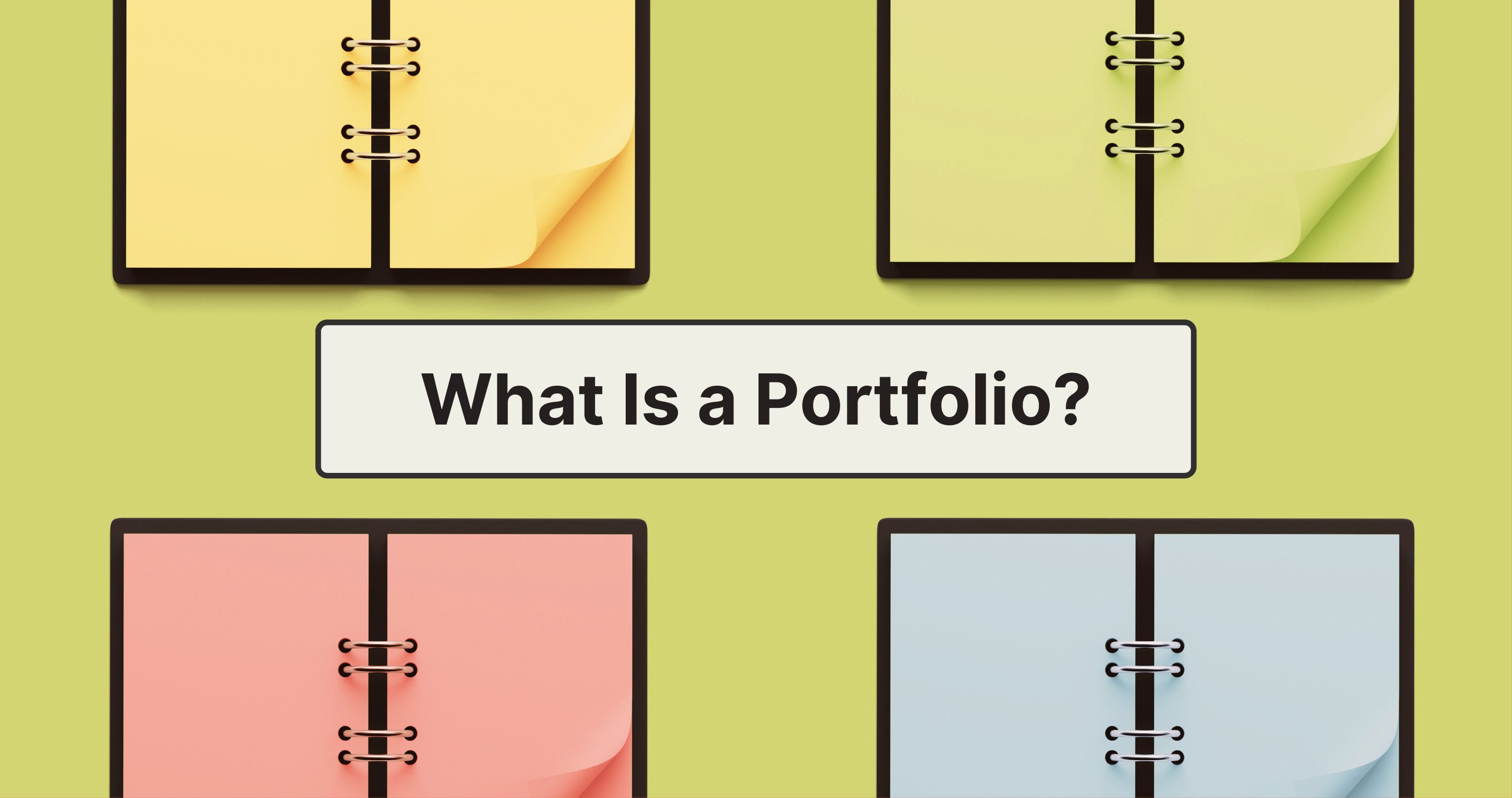 four colorful portfolio in pink, blue, orange, and green