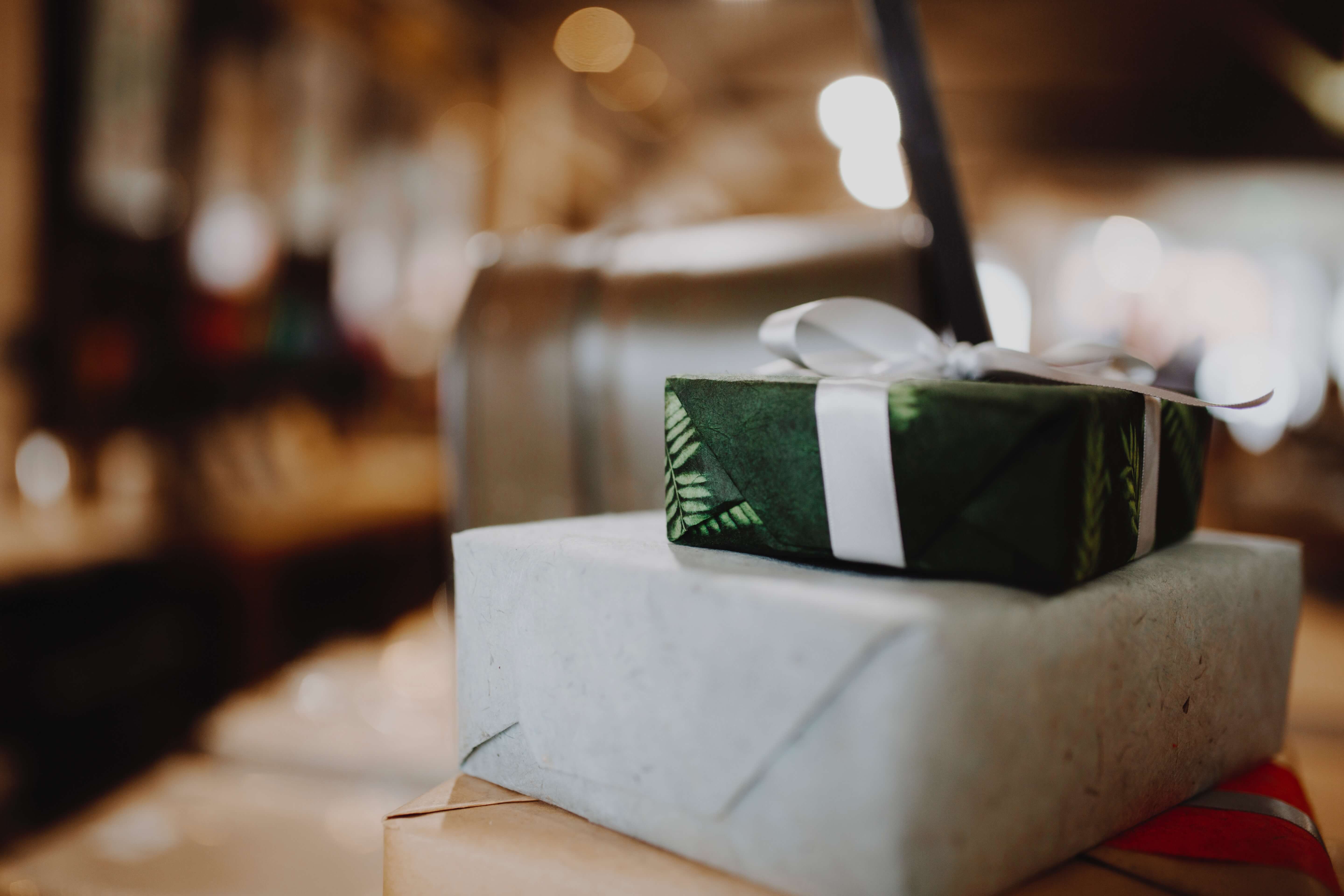 White and green gift boxes