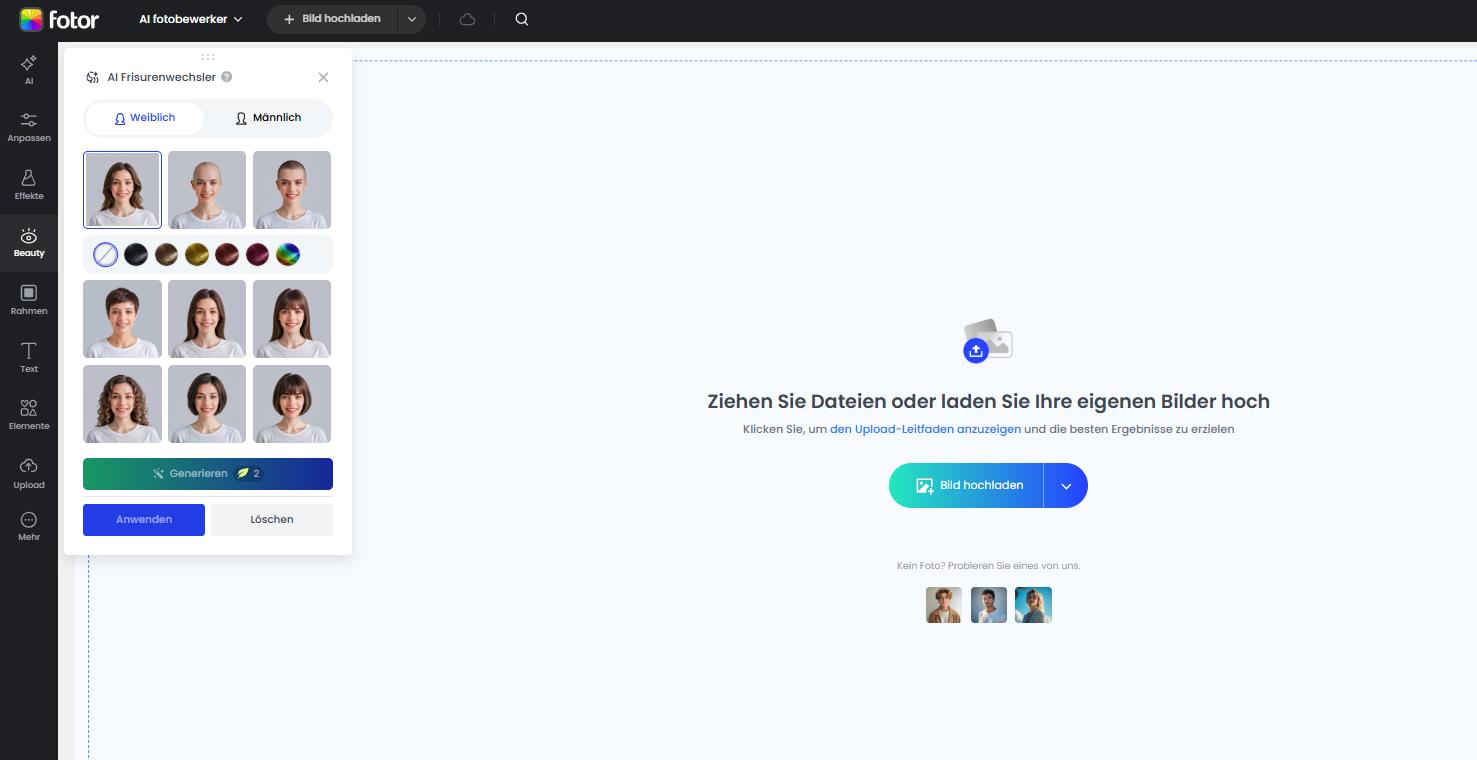 Wie probiert man verschienene Haarfarben online mit dem KI-Haarfarben-Tester von Fotor aus