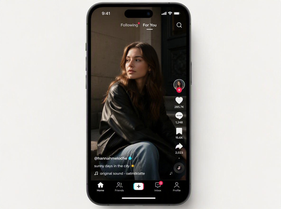 woman portrait displayed on a smartphone showing tiktok