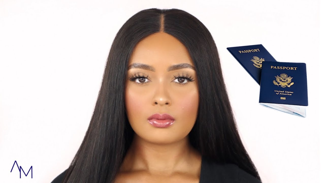woman wearing makeup in a passport photo