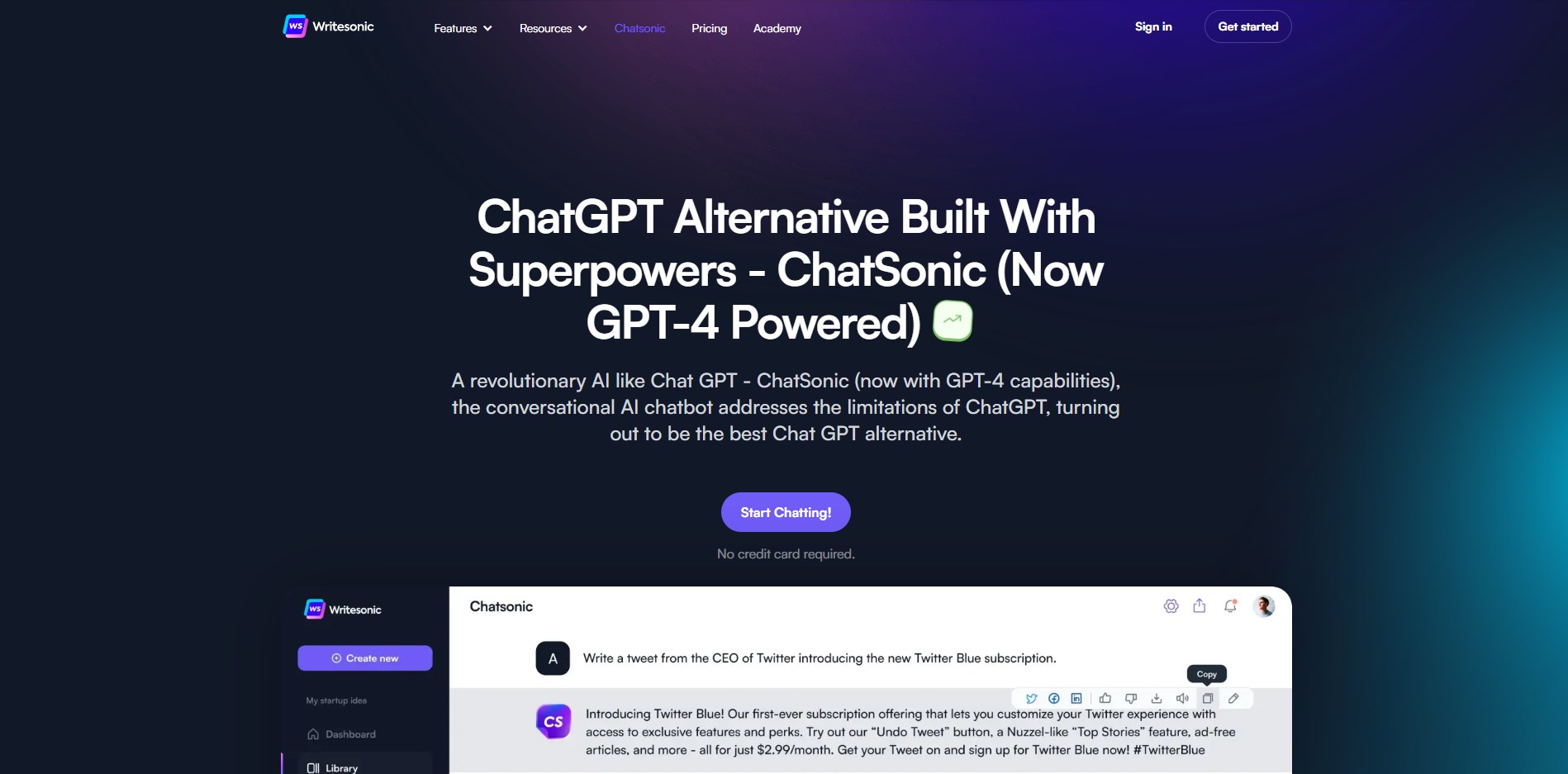 writesonic ai chatbot home page