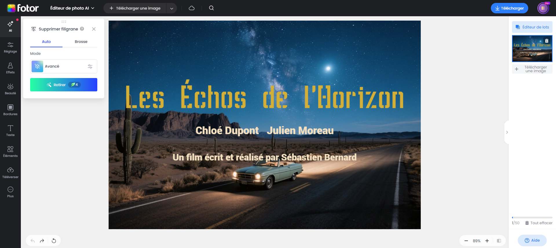 étape 2 choisir le mode Auto ou brosser le texte à supprimer