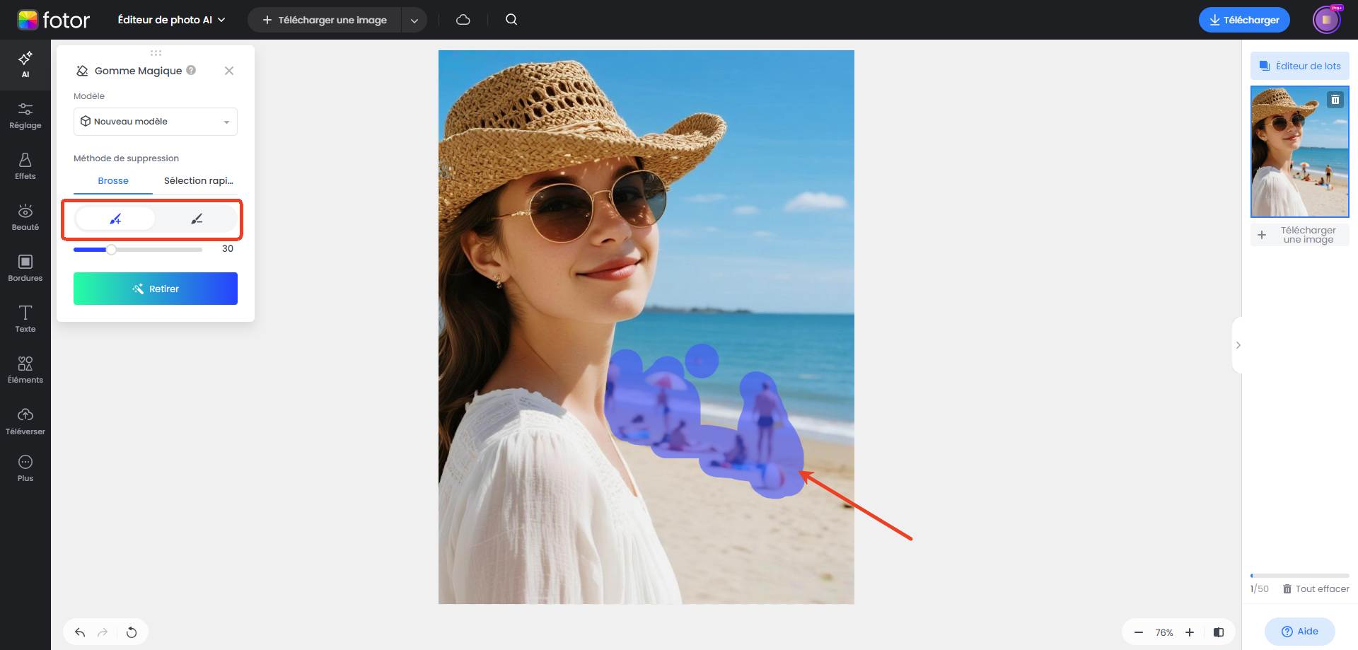 étape 2 sélectionner les personnes à supprimer avec la gomme pour effacer une personne sur une photo