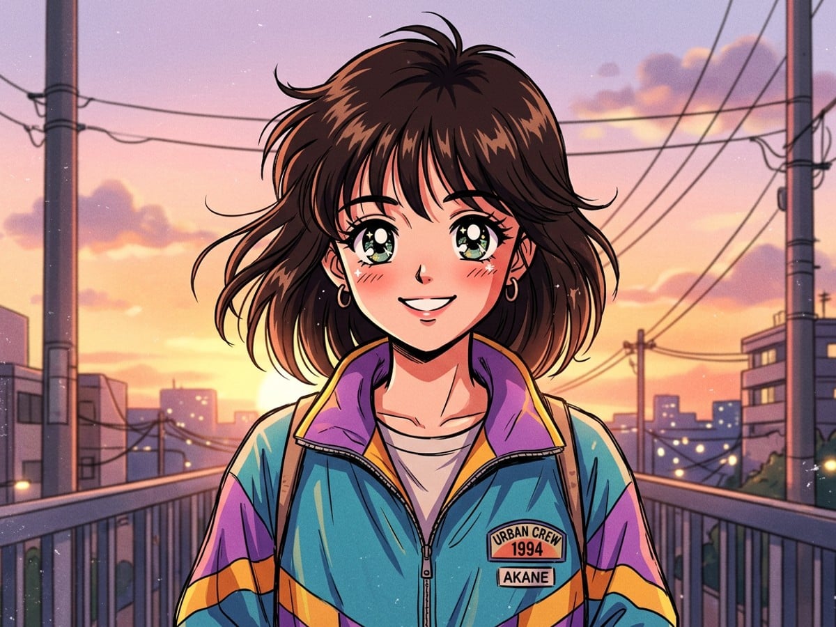 90s retro anime style character portrait in hand drawn aesthetic