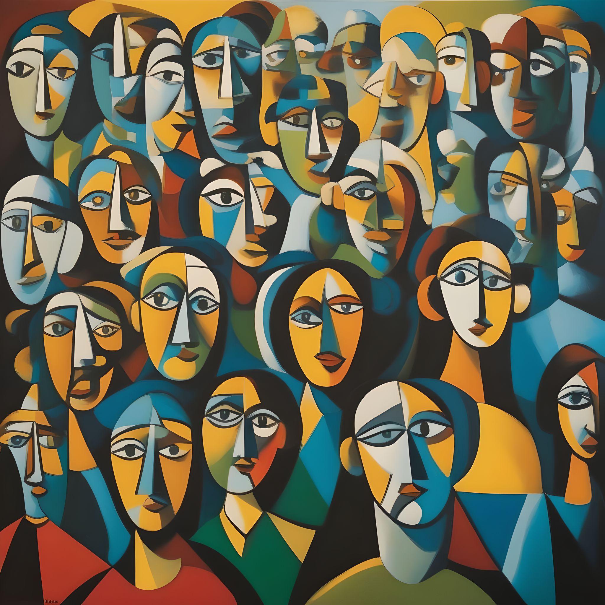 AI artwork prompt: A crowd of people in the style of Pablo Picasso