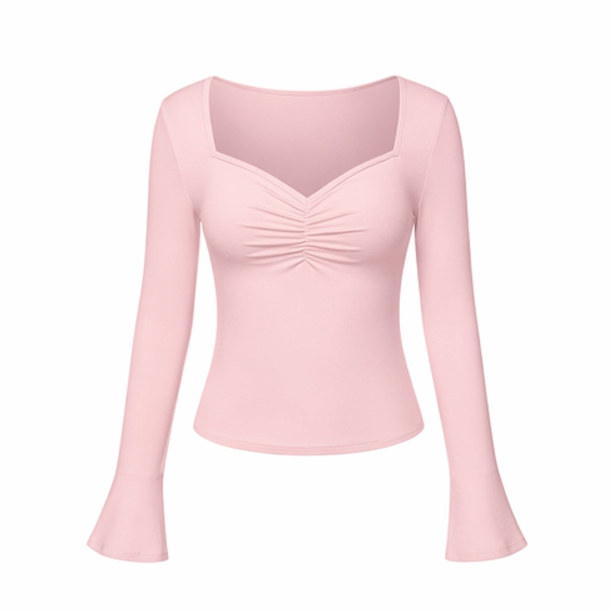 A pink womens long sleeved pink top with white background
