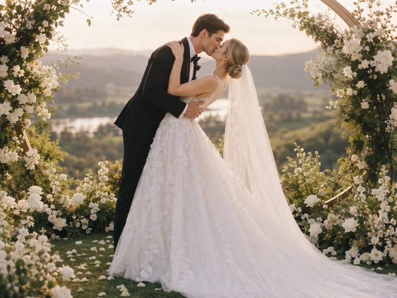A romantic wedding couple photo generated by Fotor AI couple photo maker free online