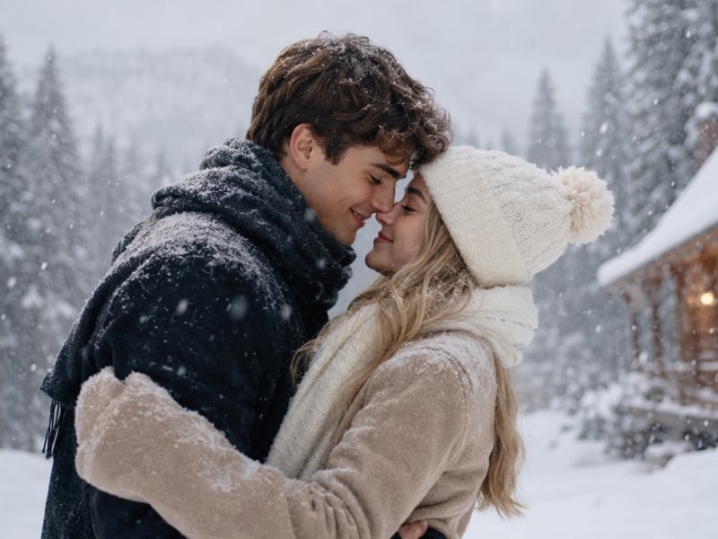 A romantic winter couple photo generated by Fotor AI couple photo maker free online
