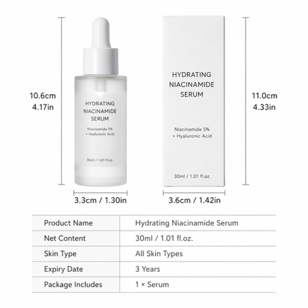 A specs and material infographics of a skincare product