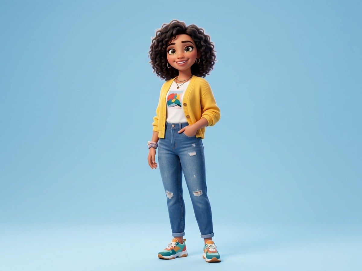 A stylized 3 D animated character in Disney Pixar style