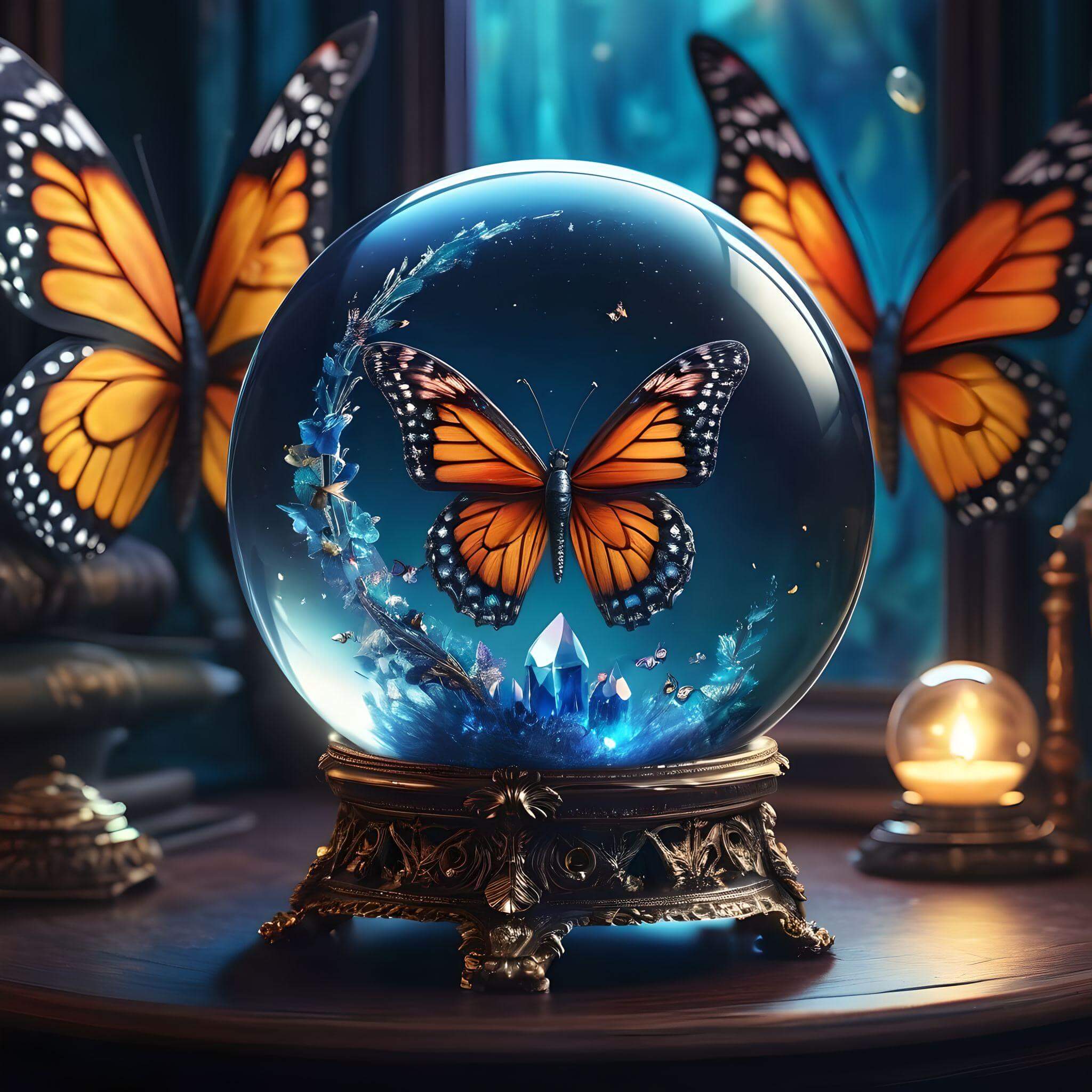AI generate butterfly crystal ball