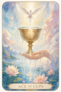 Ace of Cups tarot card in watercolor dreamy style