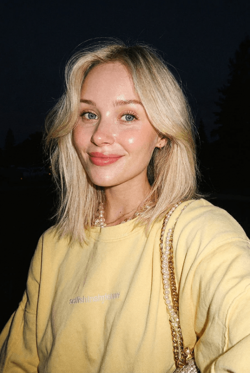 Add a 2000s instagram flash filter effect to the female portrait