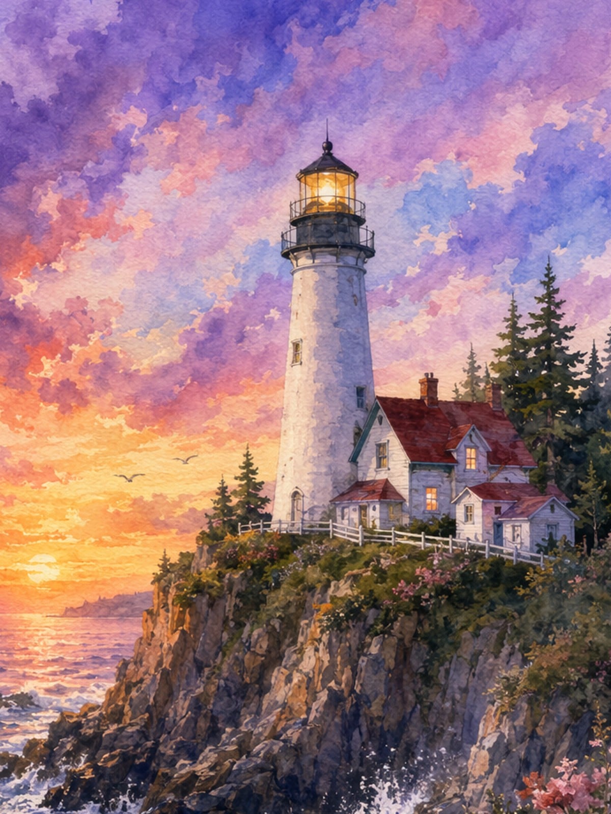 An oil painting style lighthouse on a cliff generated by Midjourney AI image generator