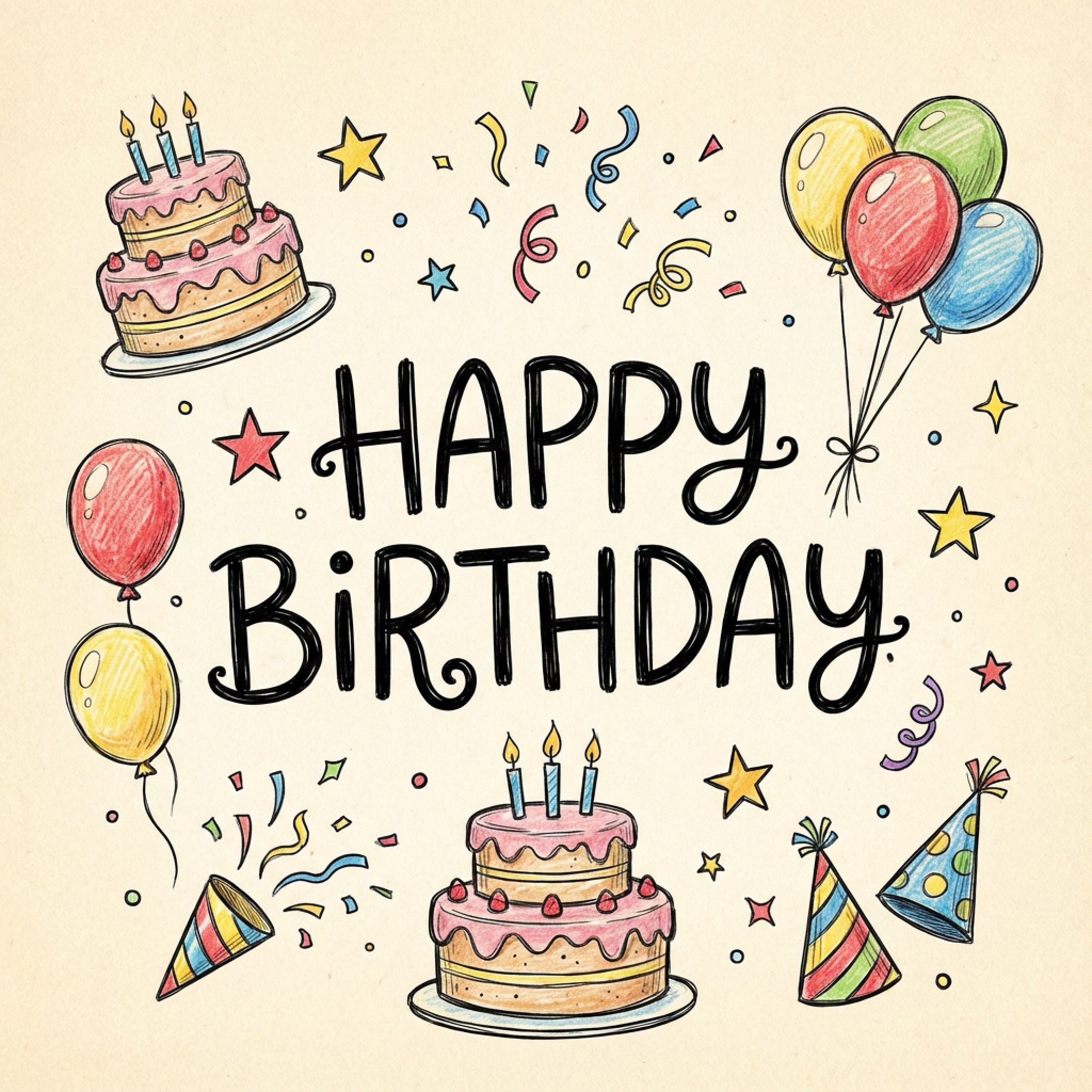 Birthday Sketch theme birthday card generated with fotor