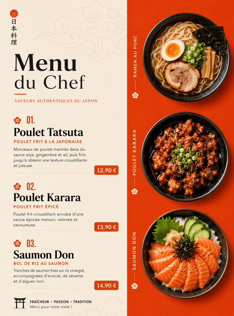 Carte de menu restaurant gratuite à personnaliser 2