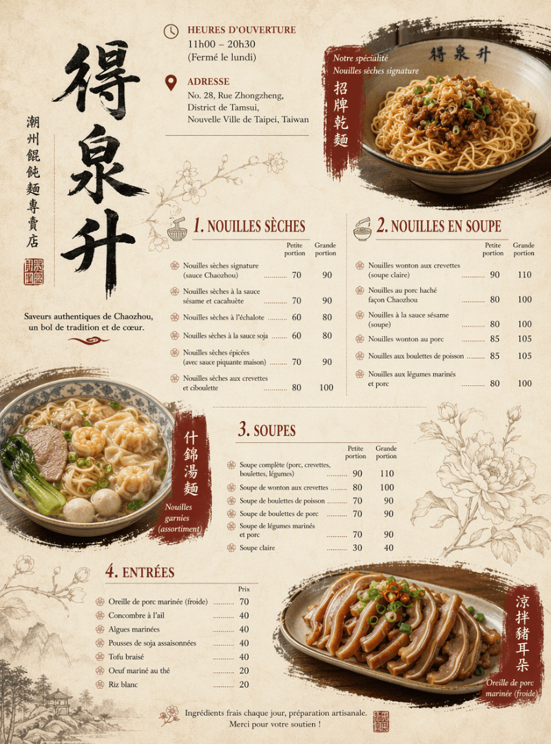 Carte de menu restaurant gratuite à personnaliser 3