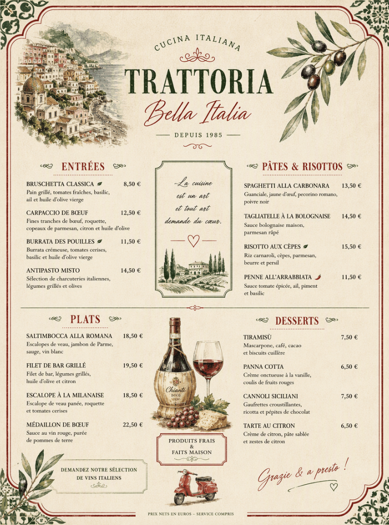 Carte de menu restaurant gratuite à personnaliser 4