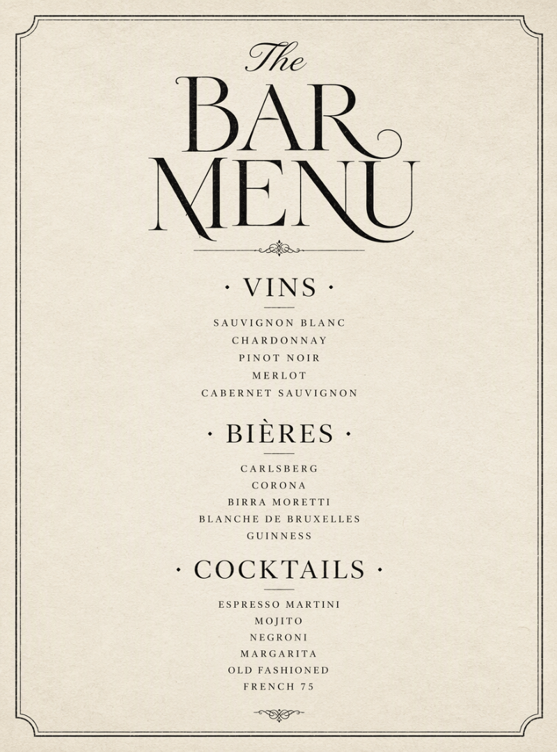 Créer une menu de bar en ligne gratuitement